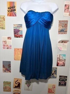 Jump Strapless Satin-to-Sheer Blue Ombre Cocktail Dress